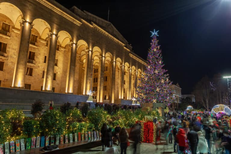 Christmas tree in front of the Parliament of Georgia. New Year